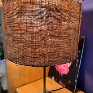 MCM LARGE Mid century Drum Lampshade burlap and copper