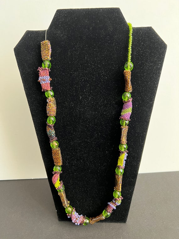 BEADED Multicolor Necklace, green, chartreuse, pu… - image 2