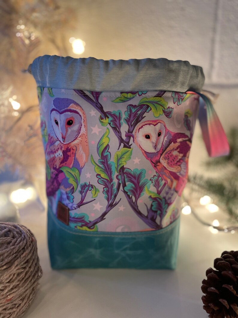 Tula Pink Owl Fabric Knitting Project Bag With Open Center Etsy