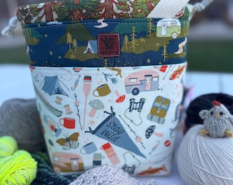 Campfire Stories Größe | Strickprojekttasche mit offener Mitte | Schalgröße