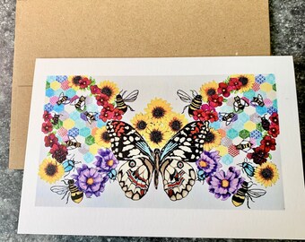 Butterfly Garden Blank Greeting Card I Blank Note Card