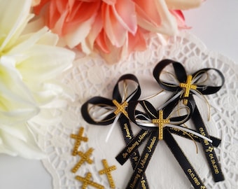 Memorial favor ribbons with gold cross,personalized ribbons,funeral ribbons,celebration of life favors,gifts for funeral,memorial brooch pin