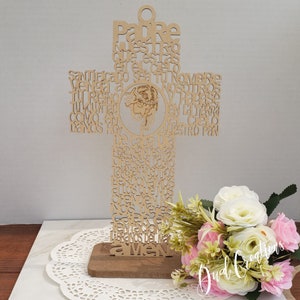 wood Jesus Christ center piece/laser cut spanish prayer/memorial center piece/funeral favors/padre nuestro/ centros de mesa de bautizo