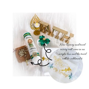 Personalized San Jude Baptism Candle Set: Rosary & Towel