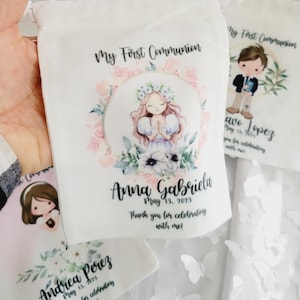 Personalized First Communion Favor Bags: White Muslin Pouch, Set of 12