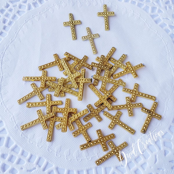 Acrylic gold crosses for favors decorations, religious supplies, crafts supply,baptism crosses,embellishments charms,mini plasticgold cross