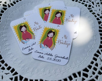 baptism gift tags/catholic gift tags/virgen of guadalupe/baptism labels/tags for baptism/tags for candles/ tarjetas de bautizo