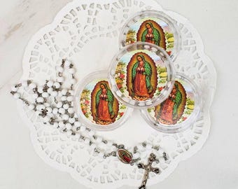 Set of 12  Lady of Gudalupe Rosaries in an acrylic box, Baptism favors,Wood Rosaries, Catholic favors, Rosaries for funerals.