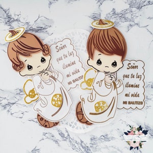Angel Baptism Centerpiece: Spanish Prayer Party Favors