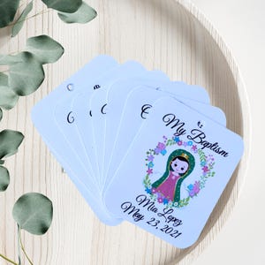 Our Lady of Guadalupe Baptism Gift Tags: Personalized Catholic Favors (Set of 12)