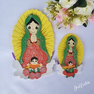 6 centros de mesa grandes o 12 pequeños de la Virgen de Guadalupe, recuerdo de bautizo, recuerdo de señora de guadalupe, recuerdos religiosos, recortes para mesas