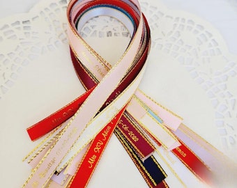 Personalized Satin Ribbon: Gold Edge, Custom Favor Ribbons
