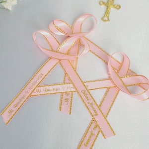 Personalized ribbons,bautizo,Spanish baptism ribbons,personalized favor ribbons,gold edge ribbon,custom ribbon,bows for favors.