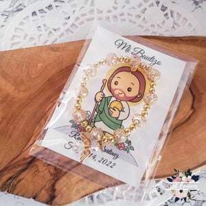 12 Personalized Baptism Favors: Angel Bracelet, Spanish Cards