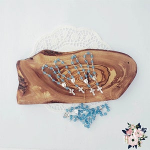 lot de 12 petits chapelets bleus et argentés, décenario pour les funérailles, chapelet minni, cadeaux commémoratifs, cadeaux de baptême, cadeaux pour la communion
