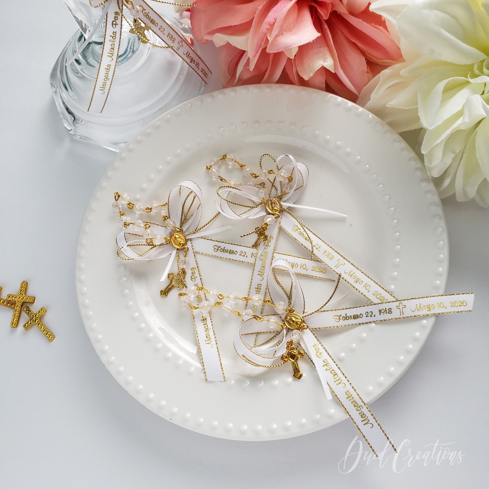 Personalized Rosary Ribbon Favors: Set of 12 Memorial Gift Ribbons