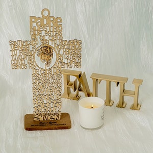 Personalized Padre Nuestro Wood Cross: Laser-Cut Spanish Prayer Centerpiece
