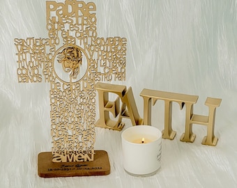 Personalized Padre Nuestro Wood Cross: Laser-Cut Spanish Prayer Centerpiece