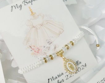 custom Baptism favor's cards with bracelet, spanish or english,personalized favor,christening favor with bracelet,boys baptism,girls baptism