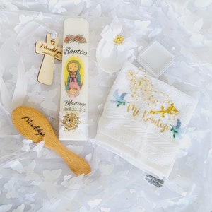 Juego de velas personalizadas para bautizo hechas a mano, vela católica, vela religiosa, señora de guadalupe, vela en español e inglés para bautizo.