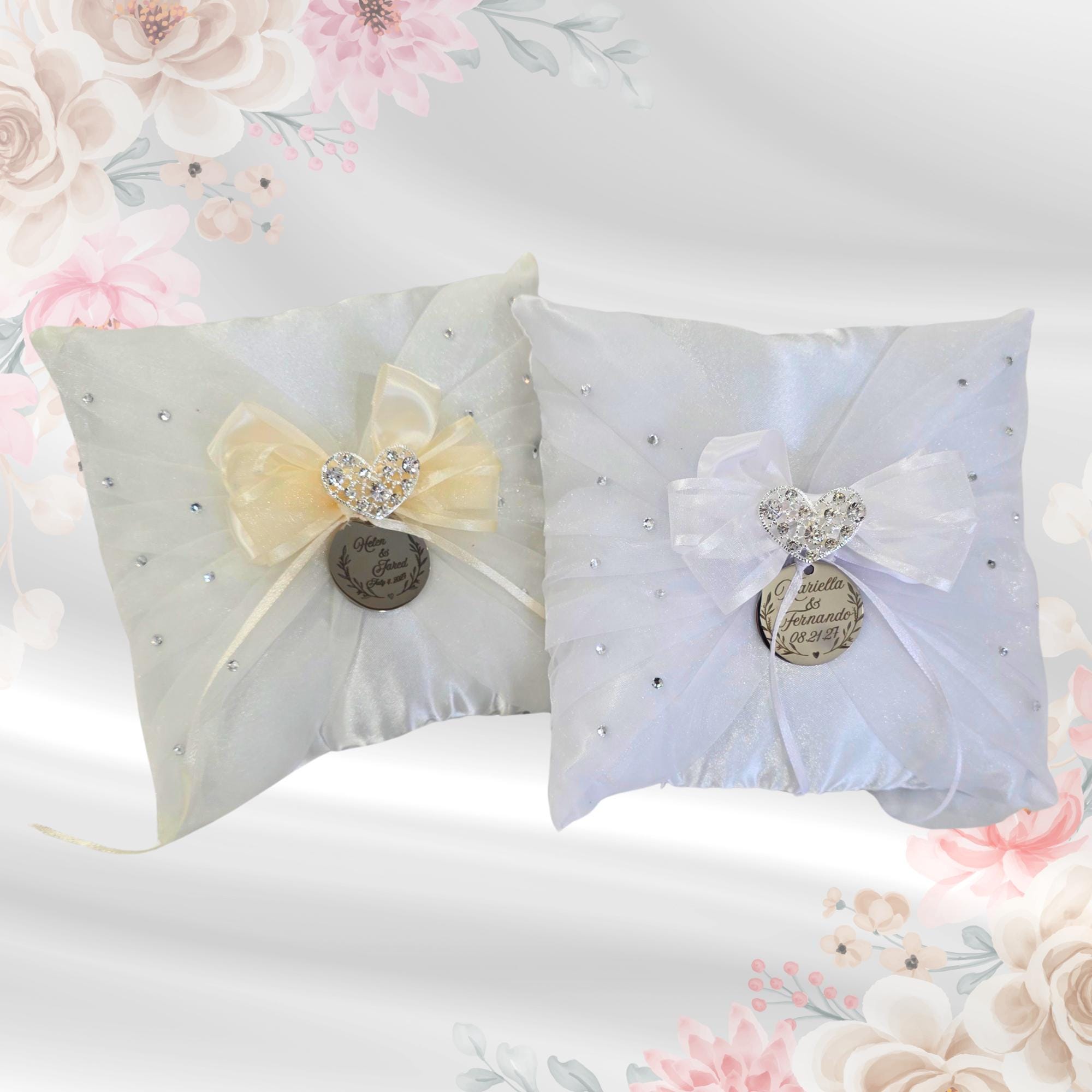 Cuscino per fedi in raso personalizzato – Cuscino per fedi nuziali