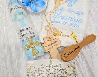 Personalisiertes Geschenkset zur Taufe: Blaukreuz-Kerze, besticktes Handtuch & Andenken