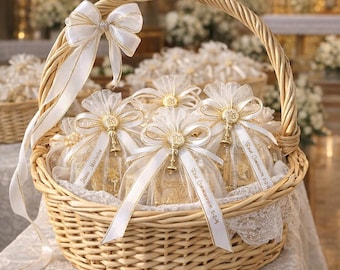 First Communion Favors:  12 party favor ,Spanish/English Bible Keychain, Personalized Ribbon