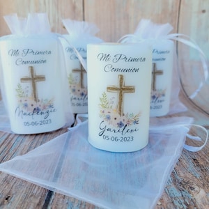 First communion favors/personalized candles/handmade Favors/communion boy/communion Girl/Candle Favors In Organza Pouch.