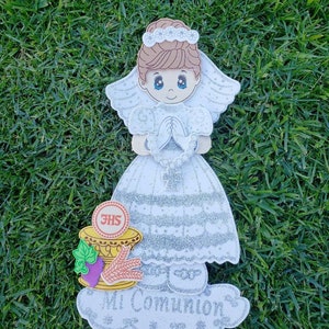 First Communion Girl Cutouts: White & Gold Party Favors, Set of 6
