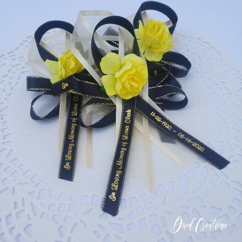 Memorial favor ribbons with flower/ personalized ribbons/ Etsy