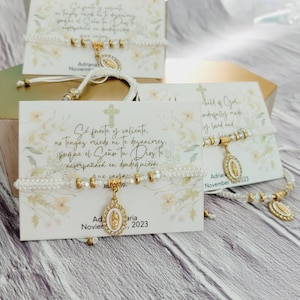 set of 6 Personalized baptism favors cards, bracelet for baptism favors, boys favors for baptism, girls baptism favors, favor for any event.
