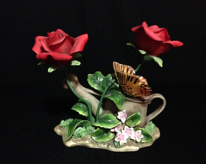 Vintage Ceramic Red Rose Figurine Capodimonte Style LDT4 Etsy