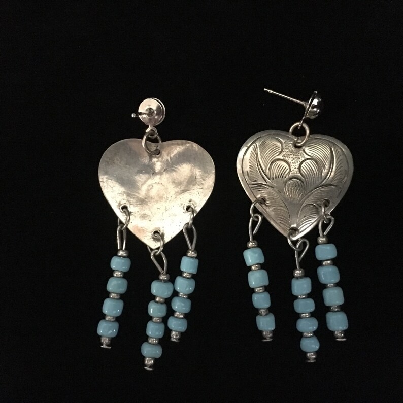 Vintage Silver Heart w/Turquoise Bead Earrings Gn2 image 3