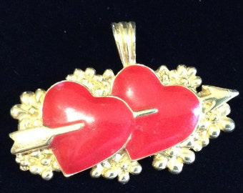 Vintage Enamel Double Hearts Pendant by BG (Pr2)