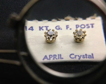 Vintage 1960's 14Kt GF Post Birthstone Earrings - APRIL (Gn2)