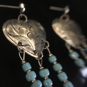 Vintage Silver Heart w/Turquoise Bead Earrings Gn2 image 2