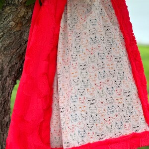 Fox Faces on Red Neon Hide Luxe Cuddle Minky Baby Blanket 1-1/4 yards