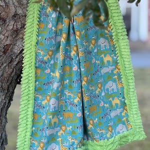 Jungle Nursery Theme on Lime Ziggy Embossed Luxe Cuddle Minky Baby Blanket 1-1/4 yards