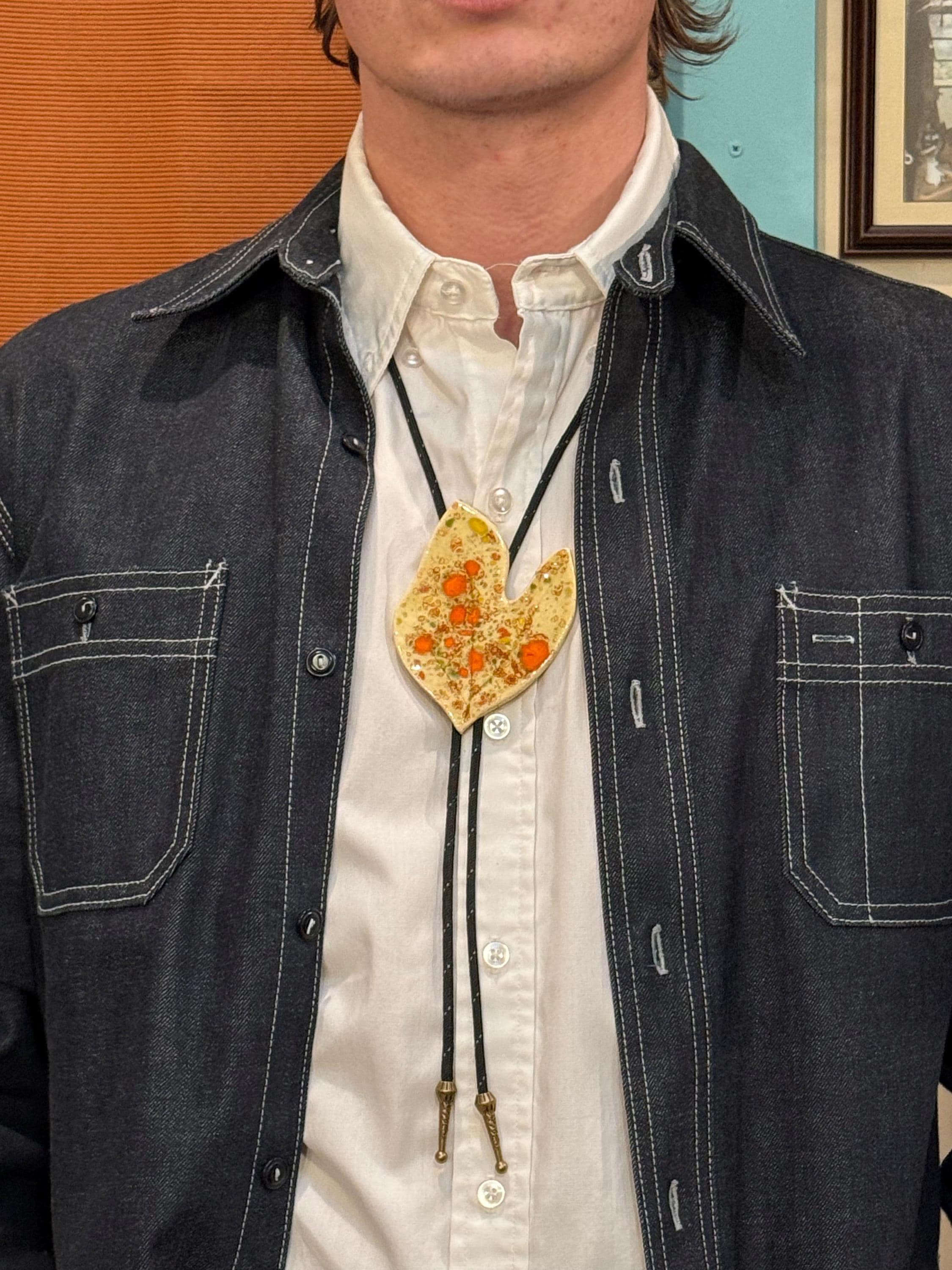 Ceramic Bolo Tie modern orange yellow leaf