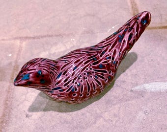 Ceramic meditation bird - maroon
