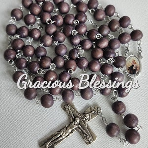 Brigittine Carmelite, 6 Decade Mocha Brown Wood Catholic Rosary Prayer Beads