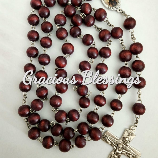 Brigittine Carmelite, 6 Decade Dark Brown Wood Catholic Rosary Beads