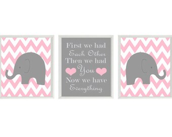 Baby Girl Nursery Elephant Nursery Wall Art Pink Gray Decor