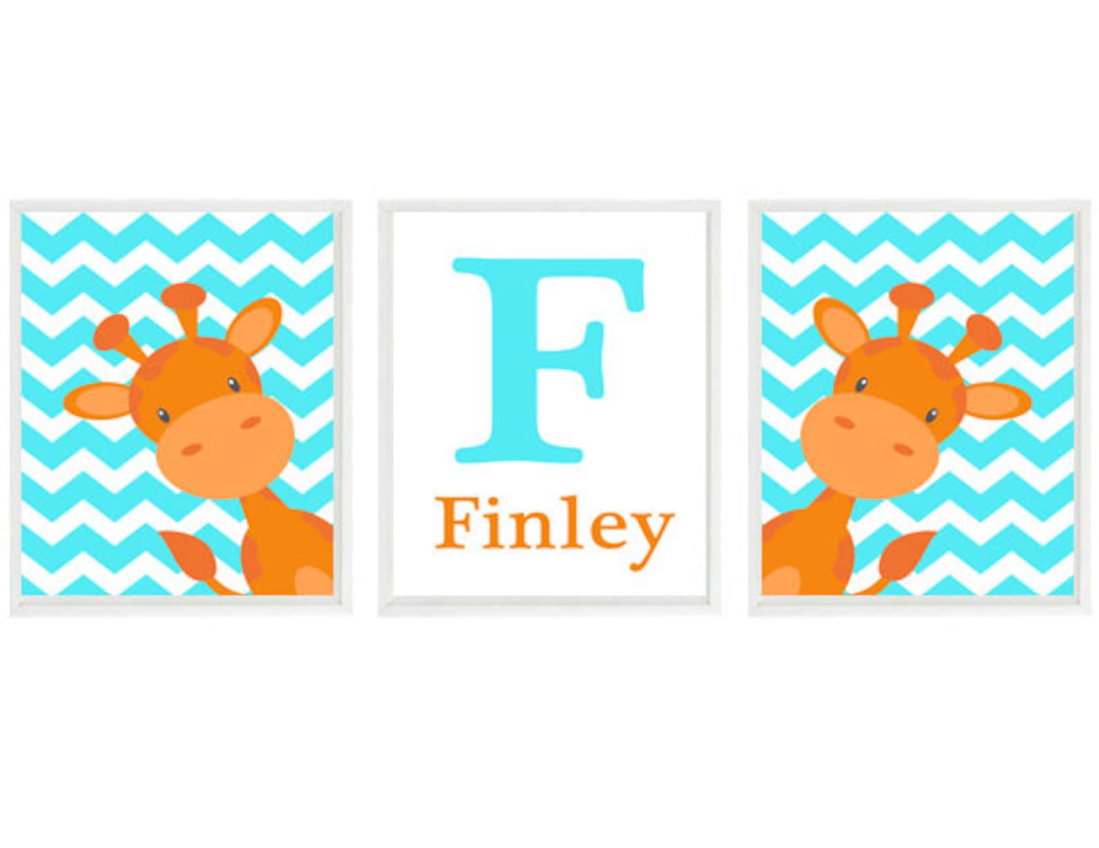Giraffe Nursery Wall Art Personalized Nursery Art Orange Etsy