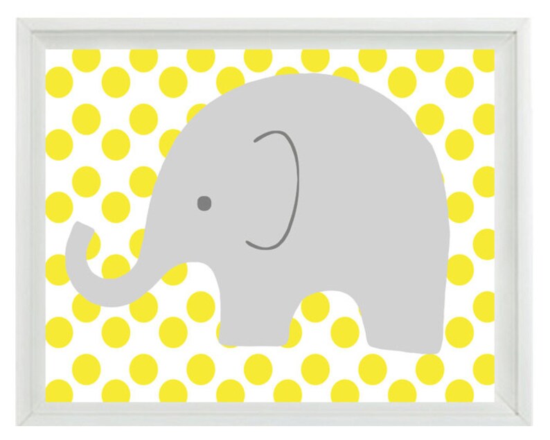 Elephant Nursery Wall Art Print Yellow Gray Decor Polka Dots Etsy
