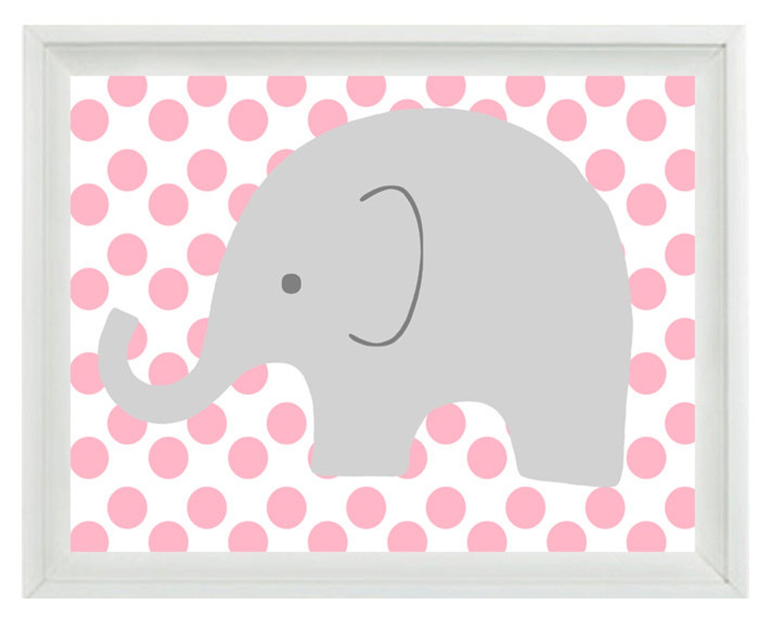 Elephant Nursery Wall Art Print Pink Gray Decor Polka Dots Etsy