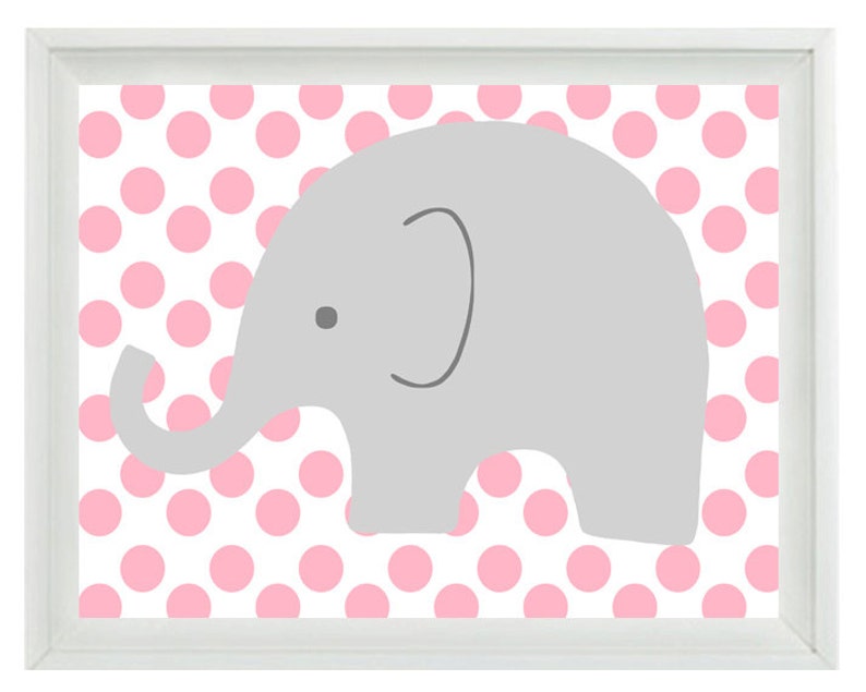 Elephant Nursery Wall Art Print Pink Gray Decor Polka Dots Etsy