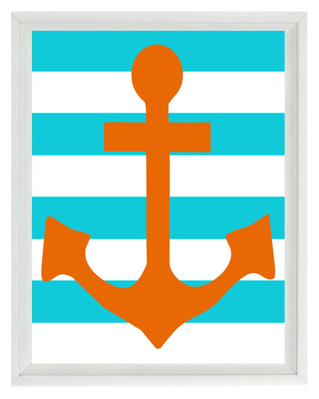 Anchor Nautical Art Print Orange Aqua Stripes Nursery Kids Etsy