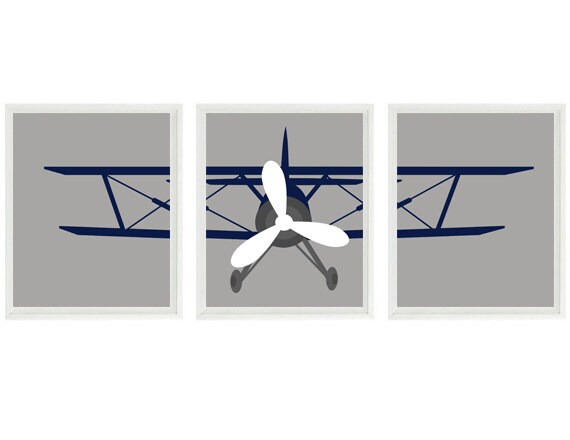 Airplane Nursery Art Biplane Wall Baby Boy Room Navy