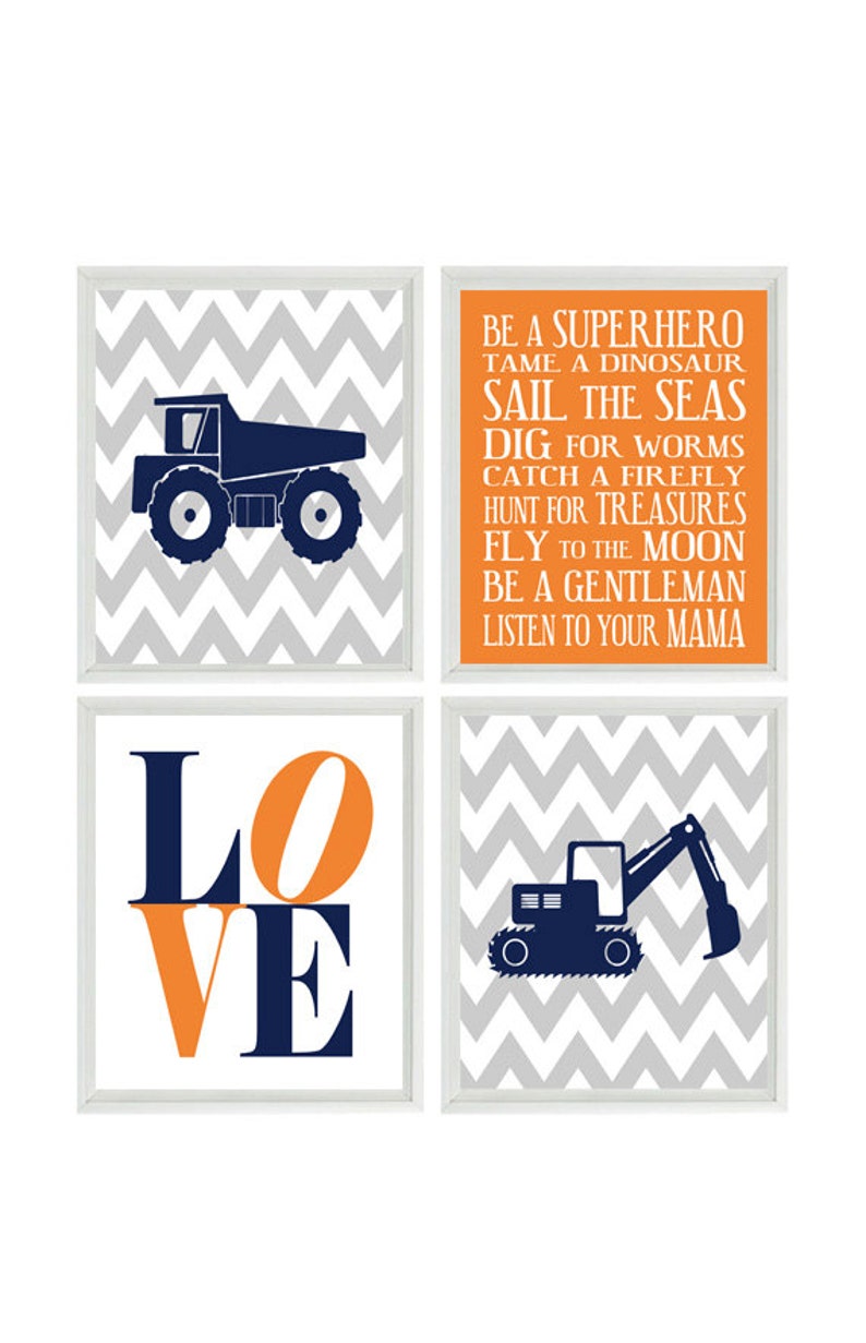 Construction Nursery Art Baby Boy Wall Art Chevron Print Etsy